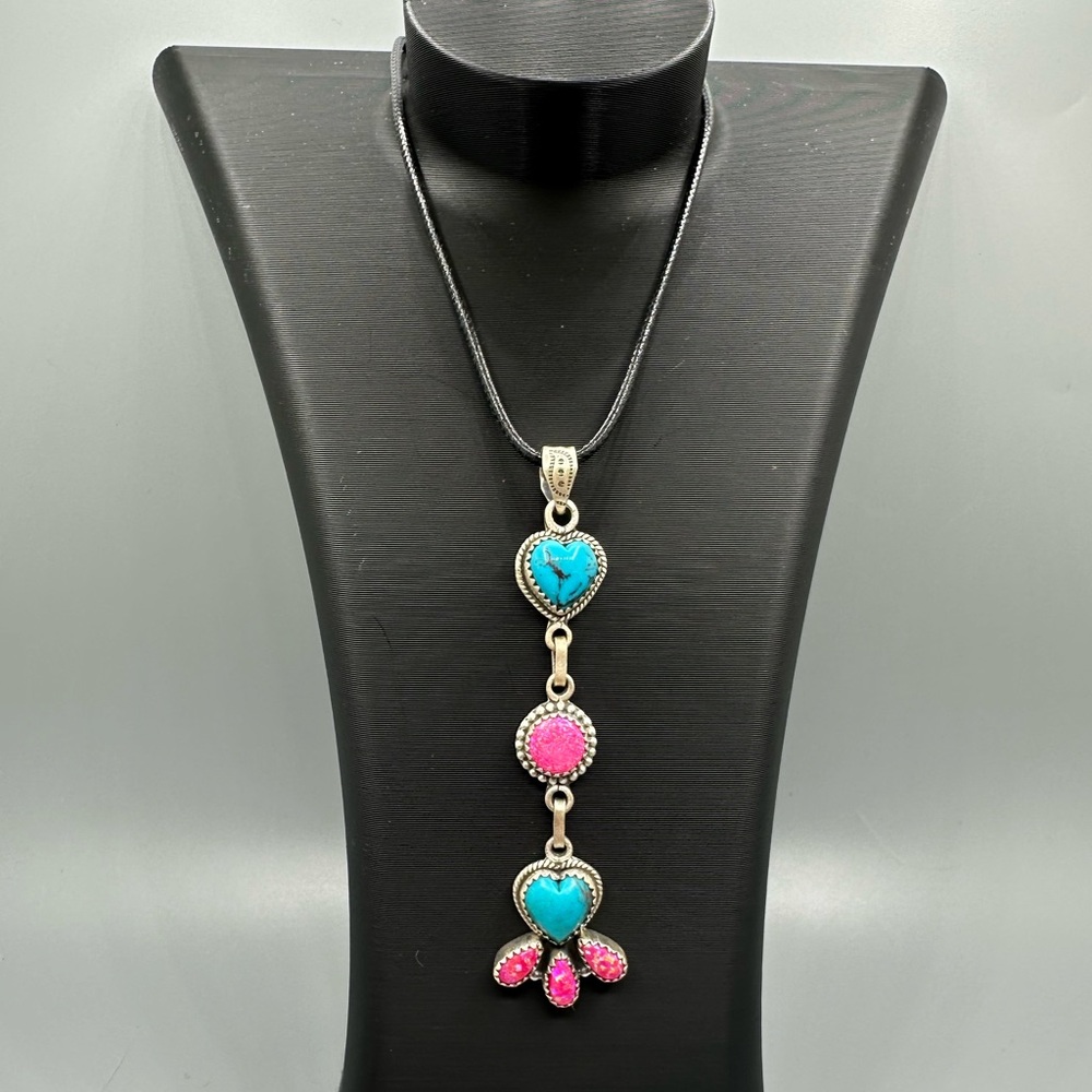 Santa Maria Turquoise & Pink Balloon Opal Sterling Silver 925 Handmade Pendant